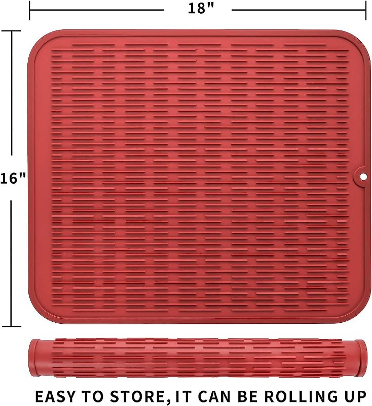 Photo 1 of 1pcs---MicoYang Silicone Dish Drying Mat for Multiple Usage,Easy clean,Eco-friendly,Heat-resistant Silicone Mat for Kitchen Counter or Sink,Refrigerator or Drawer Liner Red XXL 24 inches x 18 inches

