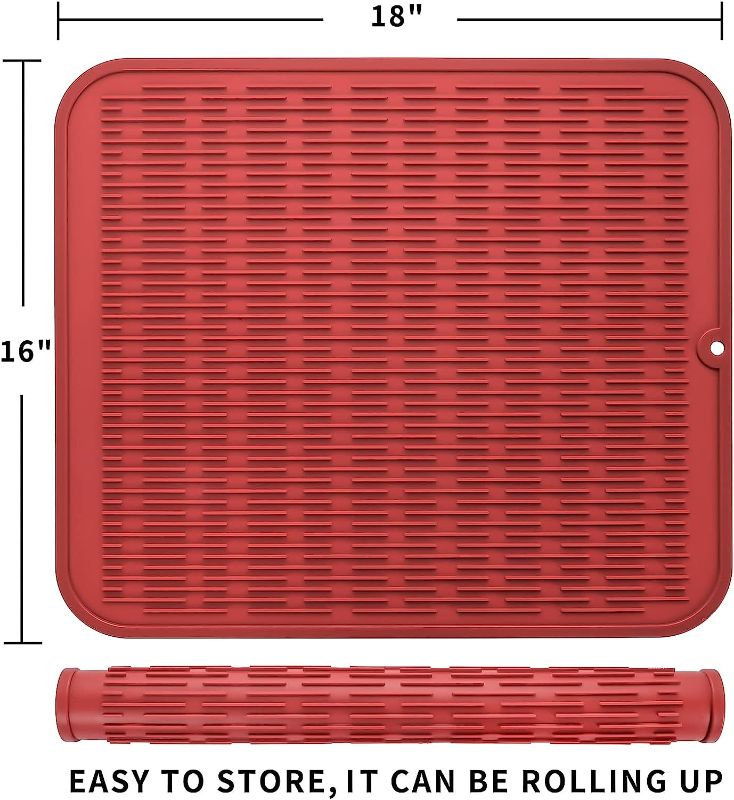 Photo 1 of 1pc---MicoYang Silicone Dish Drying Mat for Multiple Usage,Easy clean,Eco-friendly,Heat-resistant Silicone Mat for Kitchen Counter or Sink,Refrigerator or Drawer Liner Red XXL 24 inches x 18 inches
