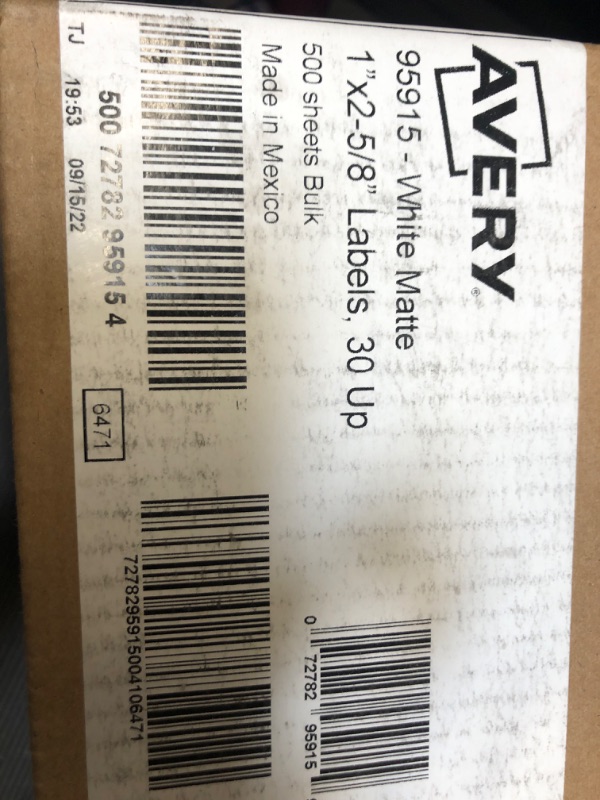 Photo 1 of Avery Mailing Address Labels, Laser Printers, 500 Sheets Bulks 1 x 2-5/8, Permanent Adhesive, Easy Peel (95915) bulk-------factory sealed 