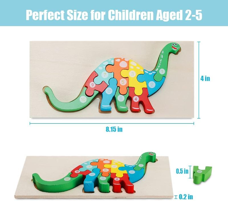 Photo 2 of Dinosaur Puzzles for Kids Age 3-5, KENREE Wooden 3D Toddler Puzzle Toys Color Shape Learnig Birthday Gifts for Boys & Girls 2 3 4 5 Year Old
