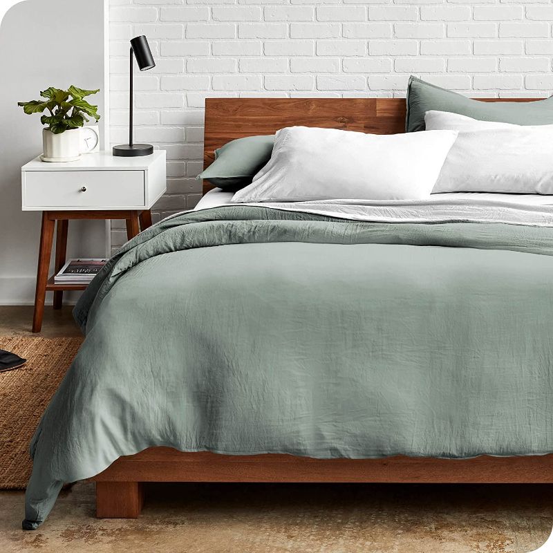 Photo 1 of Bare Home Sandwashed Duvet Cover Queen Size - Premium 1800 Collection Duvet Set - Cooling Duvet Cover - Super Soft Duvet Covers Queen Sandwashed Green 