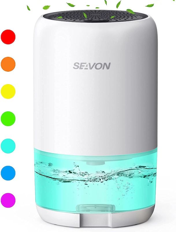 Photo 1 of SEAVON Dehumidifier 35oz Dehumidifiers for Home 2500 Cubic Feet (280 sq ft) with 7 Color LED Light, Portable Quiet Dehumidifier with Two Working Mode for Basements, Bedroom, Bathroom, RV
