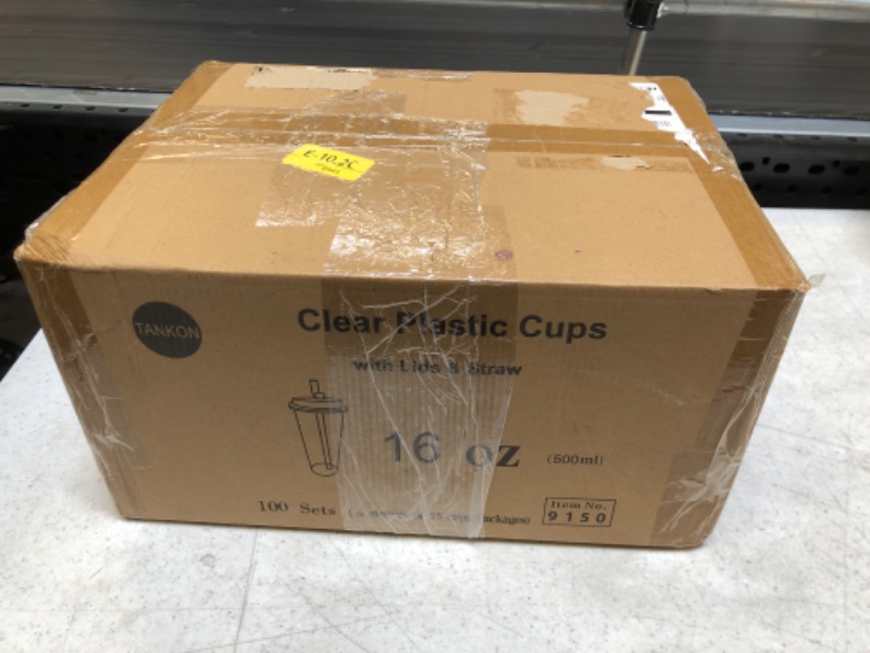 Photo 3 of [100 Sets - 16 oz.] Tankon Disposable Clear Plastic Cups With Lids and Straws. Cold | Hot Coffee Cups With Lids. Premium Quality, Heavy Duty - Injection Molding. 100 16 oz