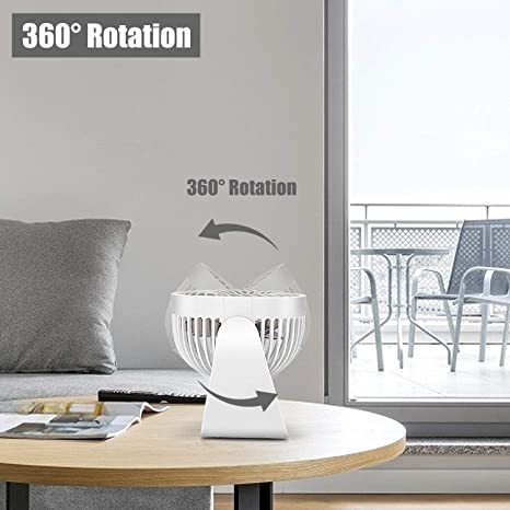 Photo 2 of Zingiber Table fans, Portable USB fans with 360°Rotation, Battery Operated and USB Powered, Fast Air Circulating, Super Lower Noise, 3 Speeds Mini Fan for Office, Home and Travel Personal fans (White)
