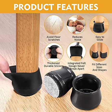 Photo 2 of 24 PCS Silicone Chair Leg Floor Protectors: Chair Leg Protectors for Hardwood Floors - Upgraded Thickened Chair Leg Caps, Free-Gliding Chair Leg Covers to Protect Floors (Round Black)
