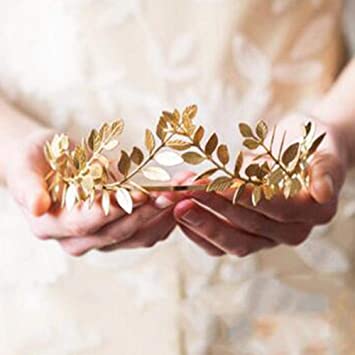Photo 2 of Chargances Bridal Gold Leaf Crown Headband Bridal Tiara Gold Leaf headpiece for Wedding Prom Festival Bridesmaid Hair Accessoriecs(Gold)
