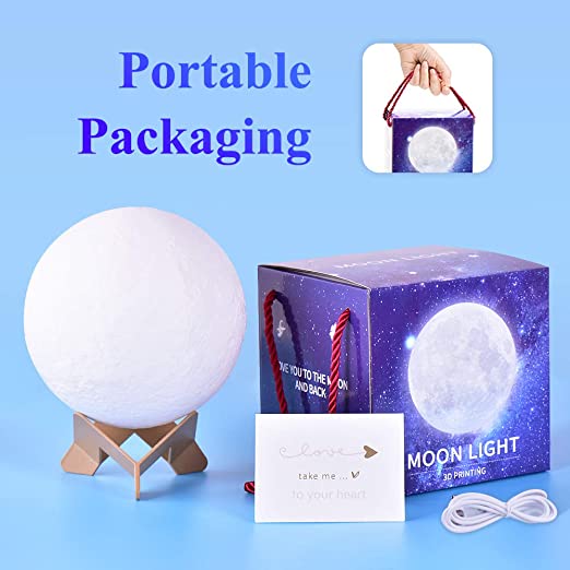 Photo 4 of Moon Lamp Moon Night Light 3D Printing 3.9In Lunar Lamp 3 Colors for Kids Gift for Women USB Rechargeable Touch Contral Brightness Yellow Warm and Cool White
