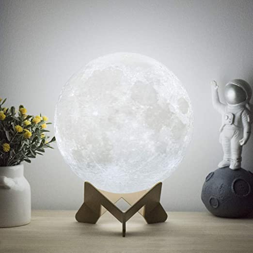 Photo 3 of Moon Lamp Moon Night Light 3D Printing 3.9In Lunar Lamp 3 Colors for Kids Gift for Women USB Rechargeable Touch Contral Brightness Yellow Warm and Cool White
