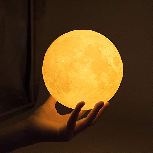 Photo 2 of Moon Lamp Moon Night Light 3D Printing 3.9In Lunar Lamp 3 Colors for Kids Gift for Women USB Rechargeable Touch Contral Brightness Yellow Warm and Cool White
