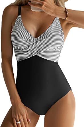 Photo 1 of B2prity Women's One Piece Swimsuits Tummy Control Front Cross Bathing Suits Slimming Swimsuit V Neck Swimwear Monokini 