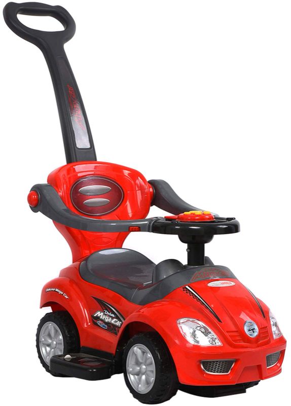 Photo 1 of ChromeWheels Push Cars for Toddlers, 3 in 1 Ride on Push Car with Guardrail, Ride on Toys Mega Car w/ Handle & Horn & Music, Red