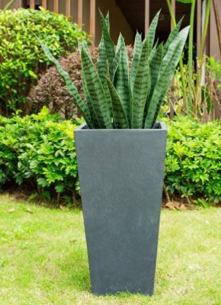 Photo 1 of 24.4 in. H Square Charcoal Concrete/Fiberglass Indoor Outdoor Modern Tall Tapered Planter
