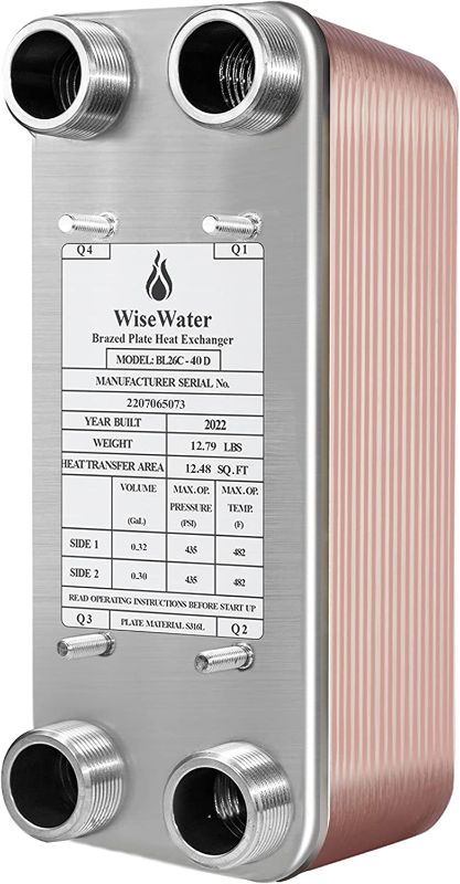 Photo 1 of AB Plate Heat Exchanger, 5"x 12" 40 Plates Water To Water Heat Exchanger, Copper/SS316L Stainless Steel Brazed Plate Heat Exchanger For Floor Heating, Water Heating, Snow Melting
