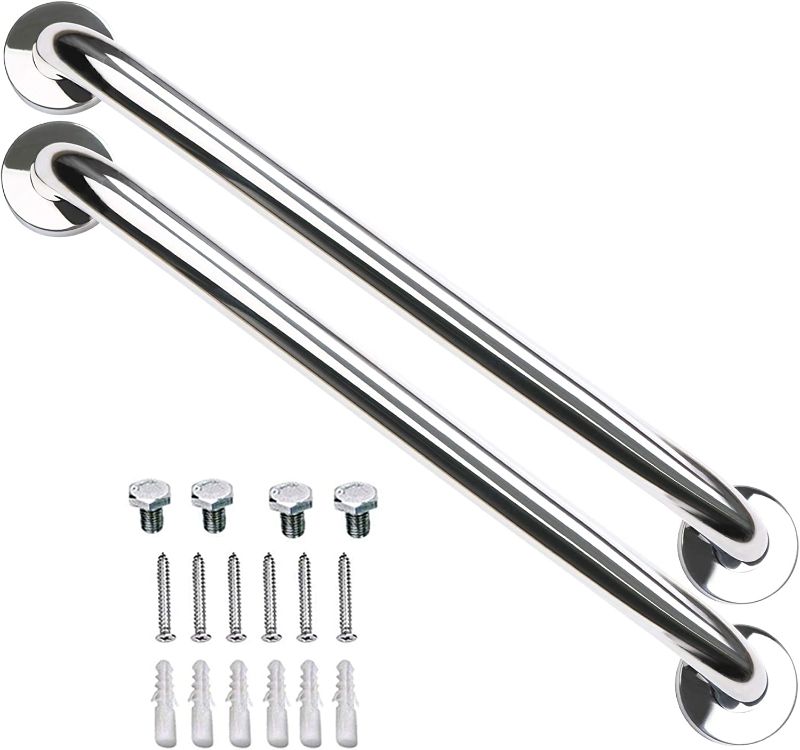 Photo 1 of 2 Pack 24 Inch Chrome Shower Grab Bar - 1.5" Diameter, ZUEXT Stainless Steel Bathroom Grab Bar Handle, Bathroom Balance Bar, Safety Hand Rail Support, Handicap Injury Elderly Senior Assist Bath Handle
