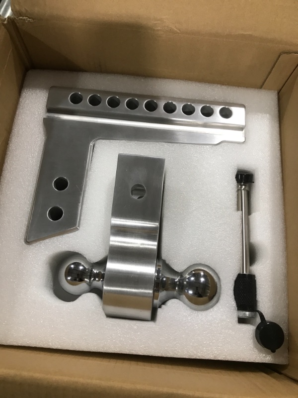 Photo 2 of Adjustable Trailer Hitch, Fits 2.5 Inch Receiver, 8 Inch Drop Hitch, 18,500 LBS GTW, Aluminum Forged Shank, 2 Inch & 2-5/16 Inch Balls, Towing Hitch for Heavy Duty Truck with Double Lock Pins
