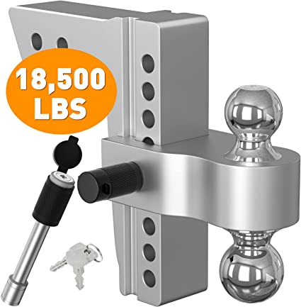 Photo 1 of Adjustable Trailer Hitch, Fits 2.5 Inch Receiver, 8 Inch Drop Hitch, 18,500 LBS GTW, Aluminum Forged Shank, 2 Inch & 2-5/16 Inch Balls, Towing Hitch for Heavy Duty Truck with Double Lock Pins
