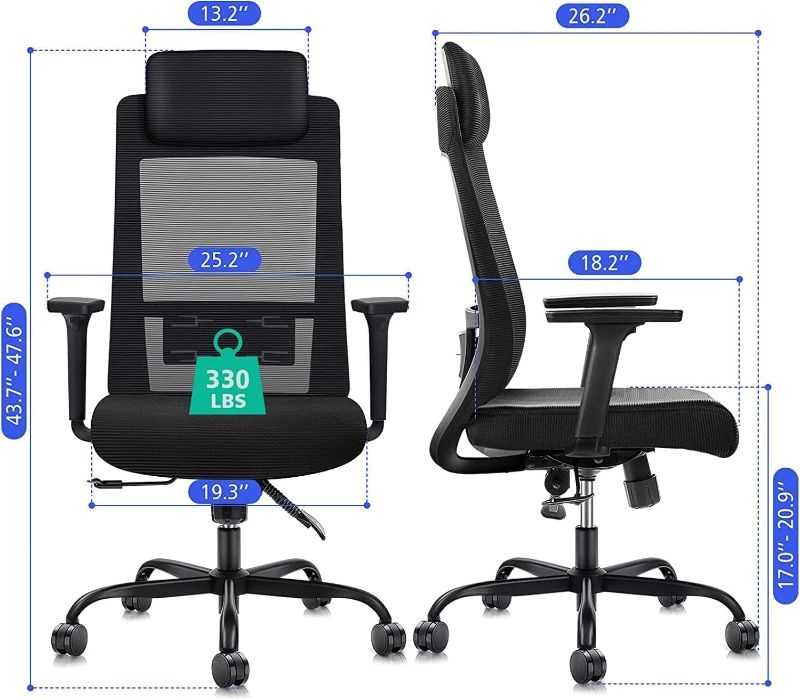 Photo 1 of DAVEJONES Ergonomic Office Chair - Computer Desk Chairs High Back with Lumbar Support, 3D Adjustable Arms
