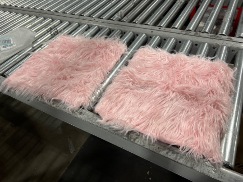 Photo 1 of 2 PCS PINK FUR 16 X16 PILLOW COVERS 