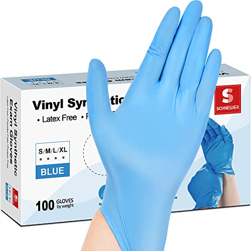 Photo 1 of 2 PACK Schneider Vinyl Synthetic Exam Gloves, Blue, 4mil, Gloves Disposable Latex-Free, Medical Gloves, Cleaning Gloves, Food-Safe for Cooking & Food Prep, P
