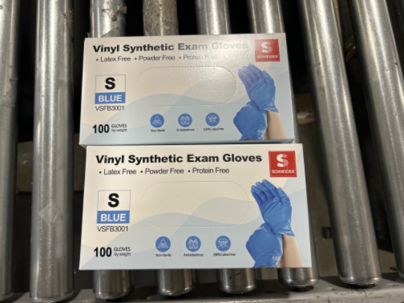 Photo 2 of 2 PACK Schneider Vinyl Synthetic Exam Gloves, Blue, 4mil, Gloves Disposable Latex-Free, Medical Gloves, Cleaning Gloves, Food-Safe for Cooking & Food Prep, P
