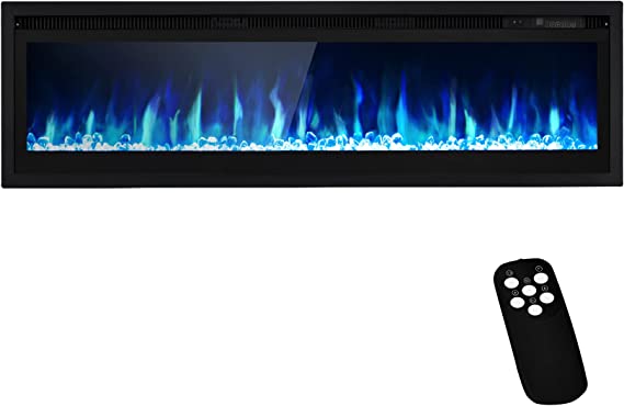 Photo 1 of BETELNUT 50" Electric Fireplace Wall Mounted and Recessed with Remote Control, 750/1500W Ultra-Thin Wall Fireplace Heater W/ Timer Adjustable Flame Color and Brightness, Log Set & Crystal Options
