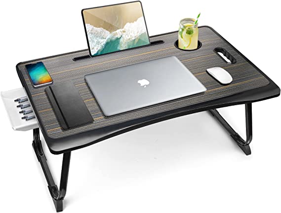 Photo 1 of Amaredom Laptop Bed Desk Tray Bed Table, Foldable Portable Lap Desk with Storage Drawer and Cup Holder for Eating Breakfast on Bed/Couch/Sofa-Black
