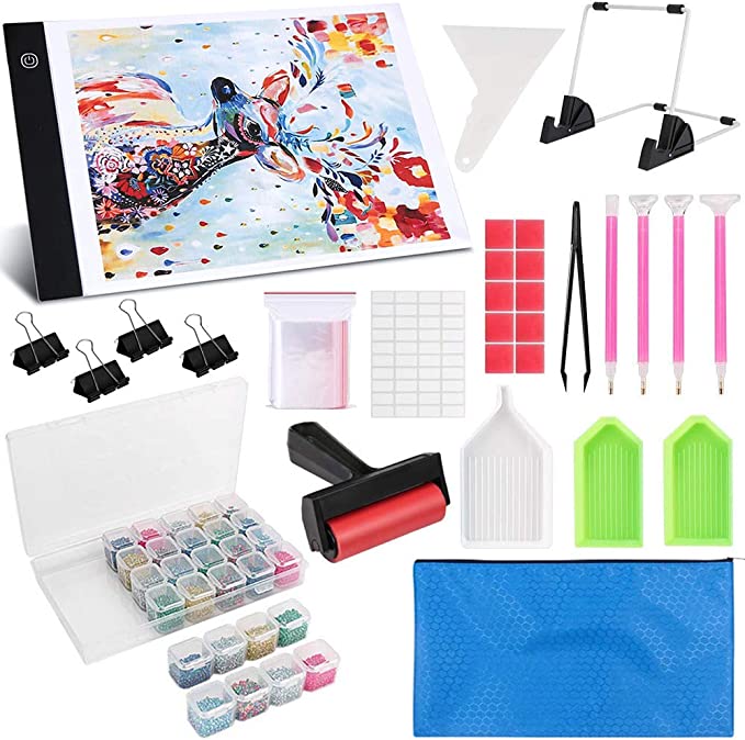 Photo 1 of 11pcs Diamond Painting A4 LED Light Pad Set, 6pcs Diamond Brushes Diamond Art Accessories and Tools, Soft Foam Diamond Painting Accessory Pens, 6pcs Diamond Painting Waxes, Suitable for Adults or Kids
