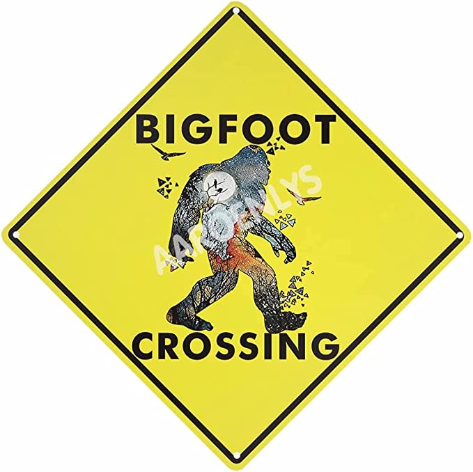 Photo 1 of AAROENLYS Bigfoot Crossing Sign Metal Tin Sign Farm Organic Country Yard Sign Metal Tin Sign Farm Organic Country Yard Sign Backyard Garage Cave Office Outdoor Home Decor Wall Decoration 12x12 Inch
