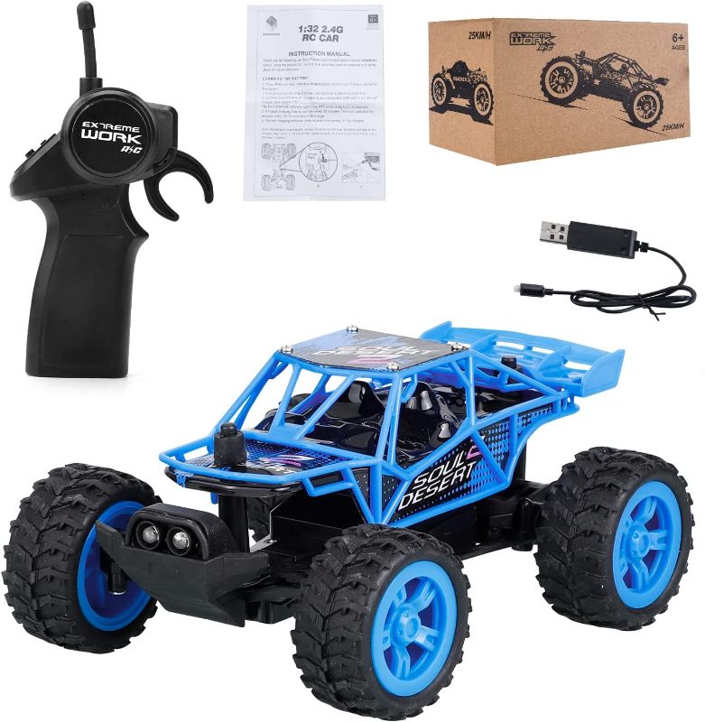 Photo 1 of 9115B 1:32 Scale RC Car 25+KM/H High-Speed Remote Control Cars with Lights, 2.4GHz Hobby RC Truck Off-Road Vehicle Toys for Kids, Adults, Girls and Boys Holiday Ideas Gift (Blue)
