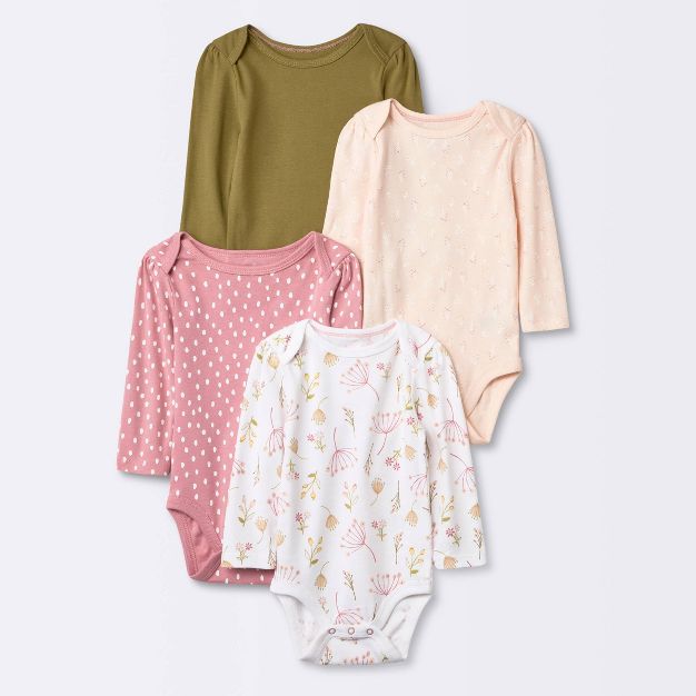 Photo 1 of Baby Girls' 4pk Prairie Floral Long Sleeve Bodysuit - Cloud Island™ Pink, Size 12 Months

