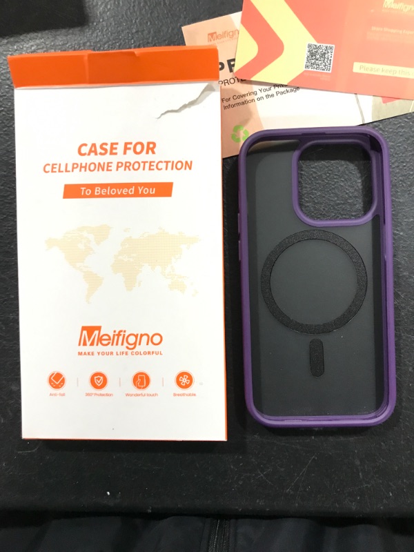Photo 2 of Meifigno Magic Mag Series Designed for iPhone 14 Pro Case, [Military Grade Protection & Compatible with MagSafe], Translucent Matte Back with Soft Edge, Magnetic Case for iPhone 14 Pro 6.1", Purple