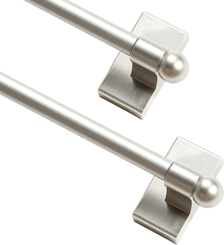 Photo 1 of 2 Pack Magnetic Curtain Rod Magnetic Curtain Rods For Metal Doors Multi-Use Adjustable Cafe Sidelight Magnetic Rods Extends from 09 inch to 16 inch Magnetic Cafe Curtain Rod, Nickel, 2-Pack