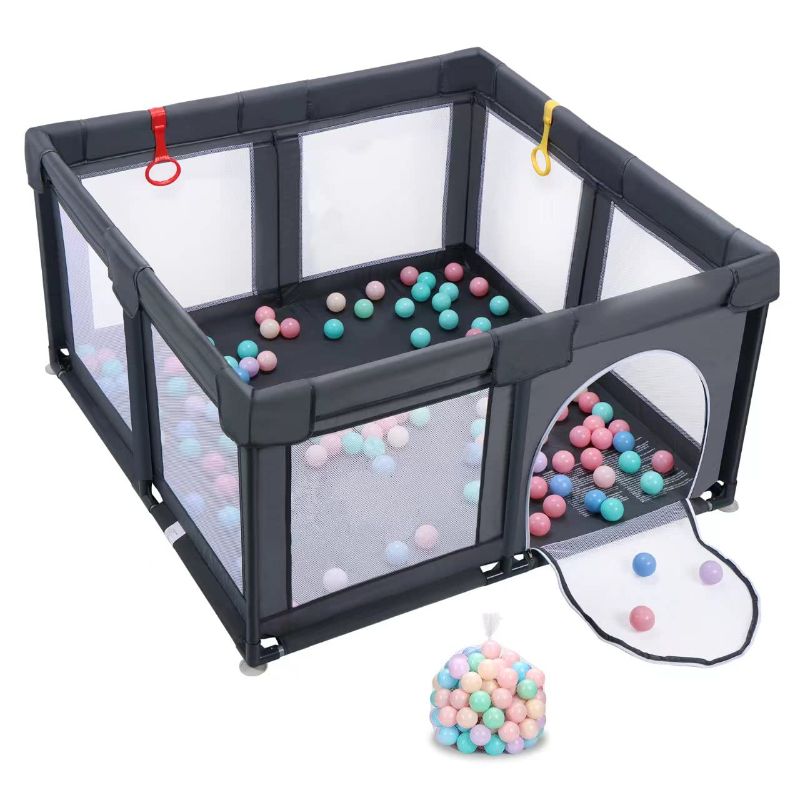 Photo 1 of Baby Playpen, Playpen for Babies and Toddlers Indoor & Outdoor Kids Activity Center with 50 Ocean Balls Small Baby Playard Breathable Mesh Kids Safety Play Area (Gray) 47" X 47"