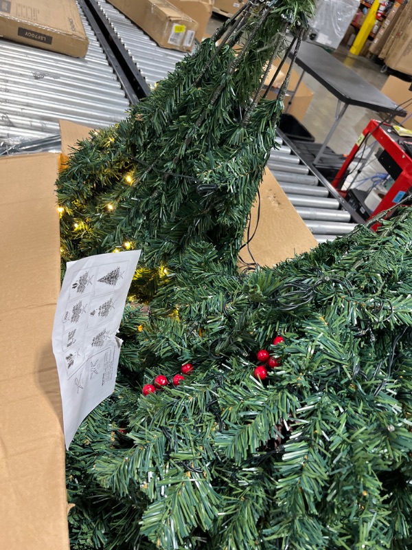 Photo 1 of 6ft Artificial Christmas Tree Prelit, Green Xmas Tree with 350 LEDs Lights and Decorations, Decorated Fake Christmas Tree with Lifelike Branch for Holiday Decoration 39 x 39 x 72 inches