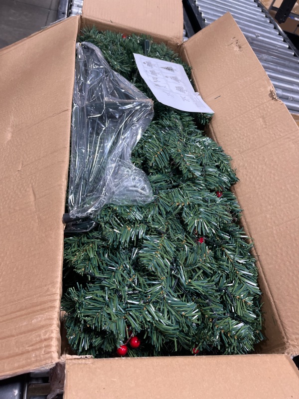 Photo 1 of 6ft Artificial Christmas Tree Prelit, Green Xmas Tree with 350 LEDs Lights and Decorations, Decorated Fake Christmas Tree with Lifelike Branch for Holiday Decoration 39 x 39 x 72 inches
