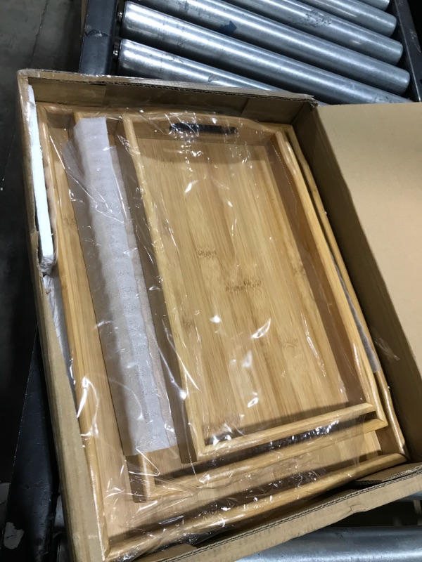Photo 1 of 3 Pack Bamboo Serving Tray Food Tray with Handles, Multi-Use Platter Trays Set for Food, Coffee, Breakfast, Tea, Snack, Wooden Decor Tray Used in Kitchen, Dining Room, Party, Restaurants by Pipishell

