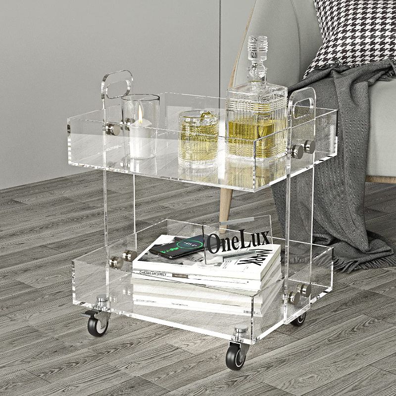 Photo 1 of (Flat Packed) ONELUX Original Acrylic Side Table,Clear Table with Wheels,Rolling Storage cart,Acrylic Bedside Tables/Night Stand - 41×34×48H cm