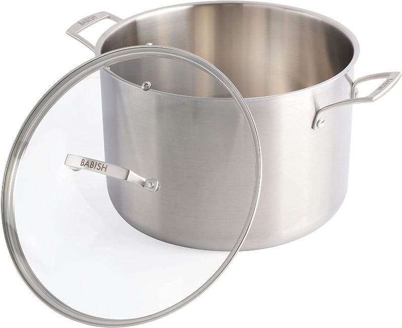 Photo 1 of Babish Tri-Ply Stainless Steel Stock Pot W/Lid, 12-Quart
