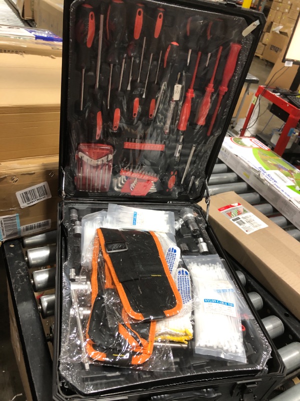 Photo 1 of Arcwares 799pcs Aluminum Trolley Case Tool Set Silver, House Repair Kit Set, Household Hand Tool Set, with Tool Belt,Gift on Father's Day (Black)