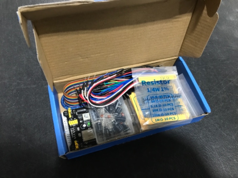 Photo 2 of REXQualis Electronics Basic Kit w/Power Supply Module, Breadboard, Jumper Wire, LED,Resistor, comes with more than 300pcs sensors and components for fun and simple electronic projects.