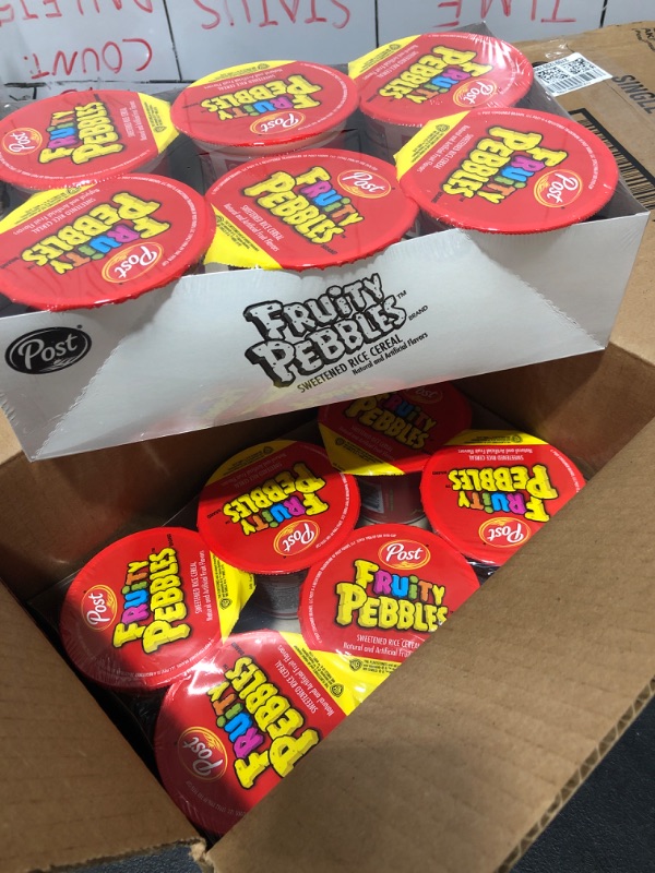 Photo 2 of CASE OF 12! Post Fruity PEBBLES Breakfast Cereal, Portable Individual Cereal Cups To Go, Gluten Free Cereal, 2.0-Ounce **EXPIRED!! OCT 19 2022**