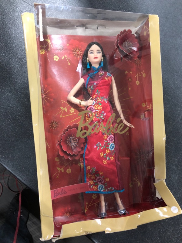 Photo 2 of Barbie Signature Lunar New Year Doll (12-inch Brunette) Wearing Red Satin Cheongsam Dress with Accessories, Collectible Gift for Kids & Collectors