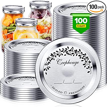 Photo 1 of 100 Pcs, Regular Mouth Canning Lids for Ball Kerr Jars Split-Type Thick Metal Mason Jar Lids for Canning, Food Grade Material Airtight & Leak Proof for Regular Mouth Jars 