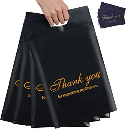 Photo 1 of 50Pcs Poly Mailers with 50Pcs Thank You Cards, Extra Thick Shipping Bags with Handle for Clothing, Self Seal Adhesive Packaging Bags Mailing Envelopes for Small Business - Black 