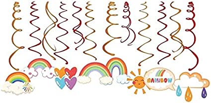 Photo 1 of 15Ct Rainbow Hanging Swirl Decorations - Sunshine Birthday Party Supplies Fan Decors
SET OF 2