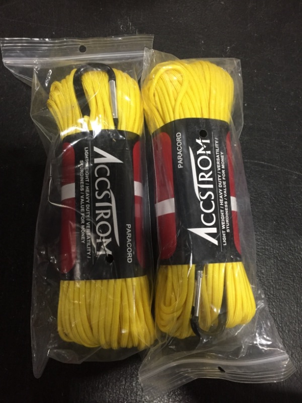 Photo 2 of 2 pack 650lb Paracord Parachute Cord, Mil-Spec Type III, Nylon Paracord for Paracord Bracelet, Paracord Keychain (100ft, Yellow)