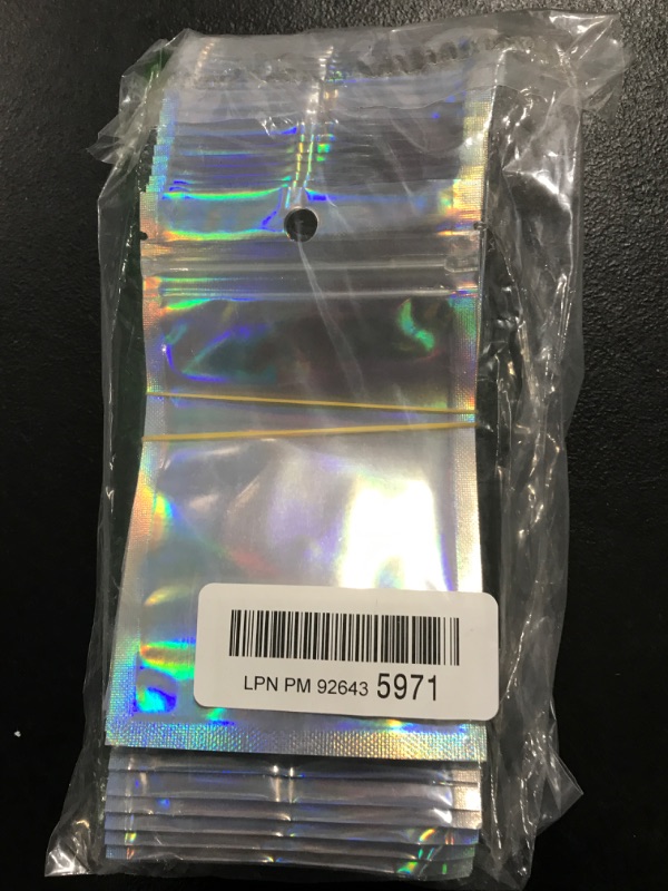 Photo 2 of 100 Pcs 3×5 Inch Resealable Smell Proof Bags Mylar Ziplock Bag Cute Packaging Sealed Aluminum Foil Pouch Little Small Plastic Baggies Colored Clear Front Zip Lock for Lip Gloss Gummy, Holographic