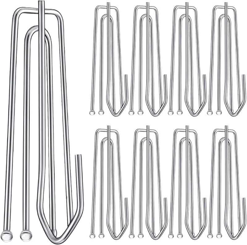 Photo 1 of 60PCS Stainless Steel Curtain Pleat Hooks Drapery Hook and Pin for Pleated Drapes 4 Prongs Pinch Pleat Hook Clips Traverse Pleater 4 End Curtain Hangers for Window Door Bathroom Curtain
