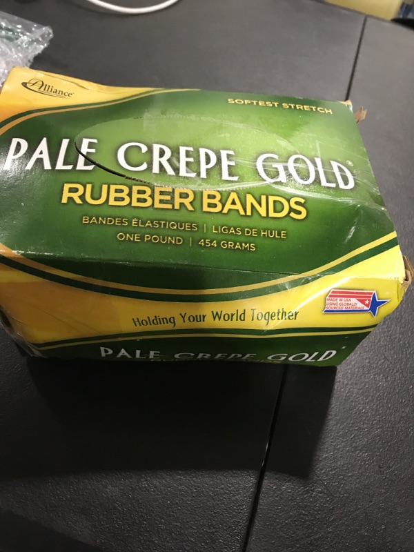 Photo 2 of Alliance Rubber 20845 Pale Crepe Gold Rubber Bands Size #84, 1 lb Box Contains Approx. 240 Bands (3 1/2" x 1/2", Golden Crepe) 1 Pound Box 3 1/2 x 1/2 inches