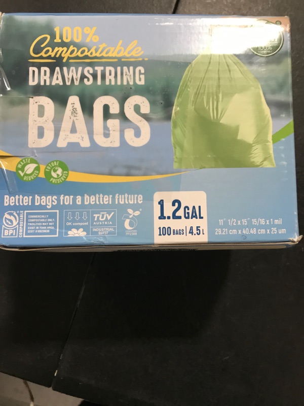 Photo 2 of UNNI 100% Compostable Drawstring Bags, 2.6-3.2 Gallon, 10-12 Liter, 60 Count, Heavy Duty 1 Mil, Kitchen Food Scrap Waste Bags, ASTM D6400, EN 13432, US BPI & OK Compost Home Certified, San Francisco